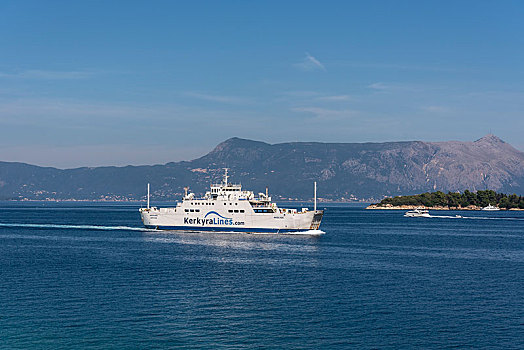 渡轮,海岸,后面,阿尔巴尼亚,岛屿,科孚岛,爱奥尼亚群岛,希腊,欧洲