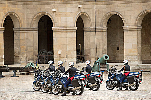 法国,巴黎,地区,摩托车手,国家,宪兵,院落