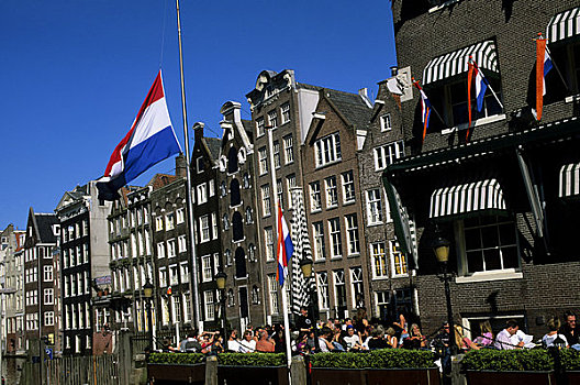 荷兰,阿姆斯特丹,运河,场景,露天咖啡馆