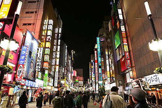 街道,彩色,光亮,广告,商店,餐馆,酒吧,夜景,新宿,东京,日本,亚洲