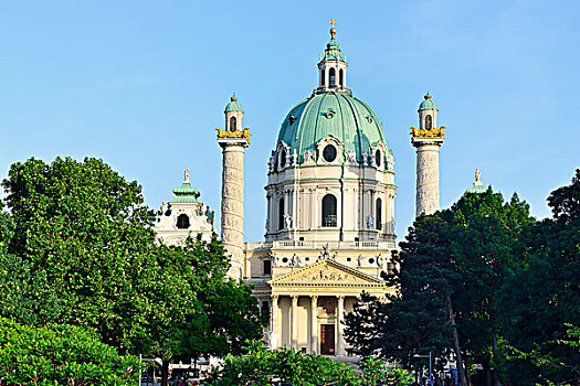 巴洛克,卡尔教堂,教堂,设计,菲舍尔,卡尔斯,维也纳,奥地利,欧洲