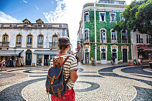 美女,后视图,广场,城镇,阿尔加维,区域,葡萄牙
