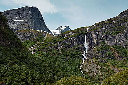 瀑布,陡峭,悬崖,山,挪威