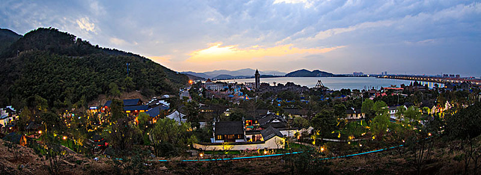 全景,四合院,小木屋,夕阳