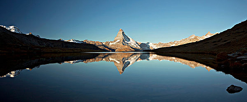 山,马塔角,反射,湖,第一,晨光,策马特峰,瓦莱,瑞士,欧洲
