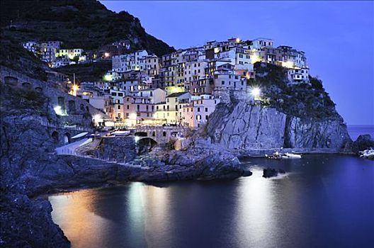 乡村,马纳罗拉,陡峭,海岸线,黄昏,利古里亚,五渔村,意大利,欧洲