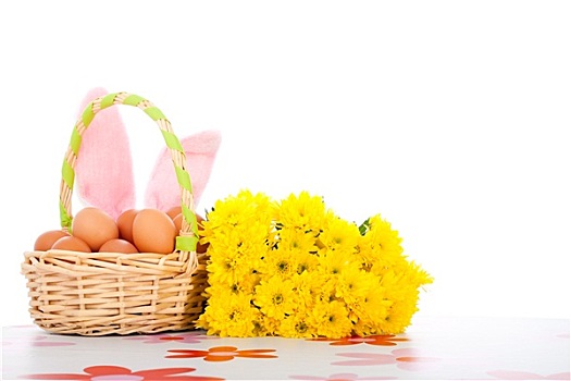 复活节礼筐,蛋,花,兔子,耳