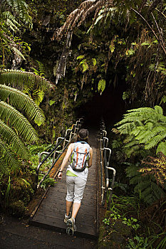 远足者,入口,夏威夷火山国家公园,夏威夷大岛,夏威夷