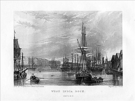 西部,印度,码头,伦敦,19世纪,艺术家,木头