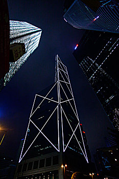 香港,商场,大厦,大楼,中银大厦,贝聿铭,夜景
