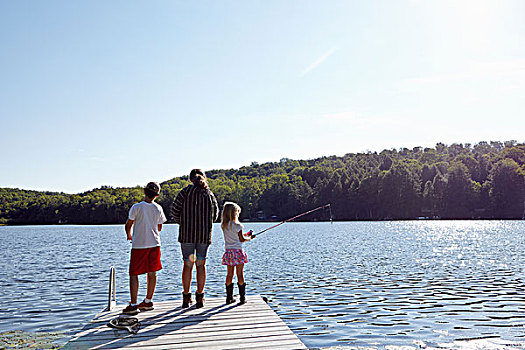孩子,钓鱼,码头,湖,新,米尔福德峡湾,宾夕法尼亚,美国