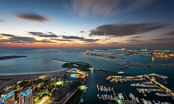 航拍,码头,波斯湾,黄昏,迪拜,阿联酋