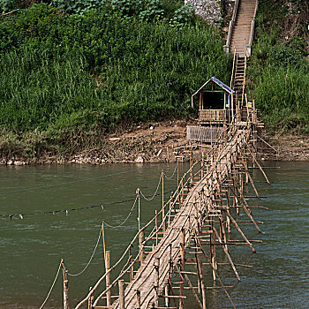 竹子,桥,上方,河,琅勃拉邦,老挝