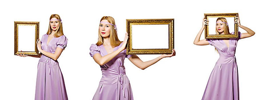 女人,画框,白色背景