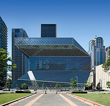 玻璃,钢铁,建筑,西雅图,中央图书馆,华盛顿,美国