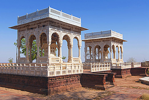 四个,墓葬碑,拉贾斯坦邦,印度