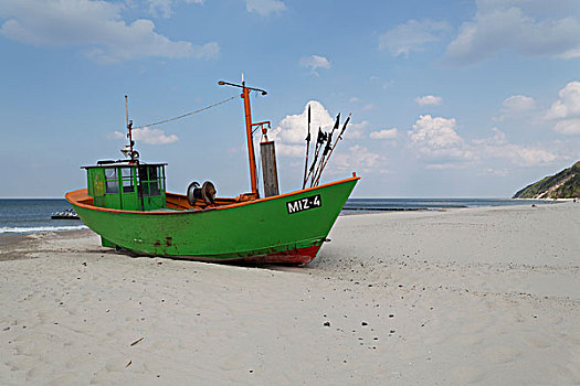渔船,海滩,波罗的海,靠近,国家公园,西部,博美狗,波兰