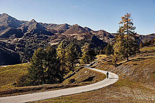 骑自行车,路,山,远景,瓦莱,瑞士