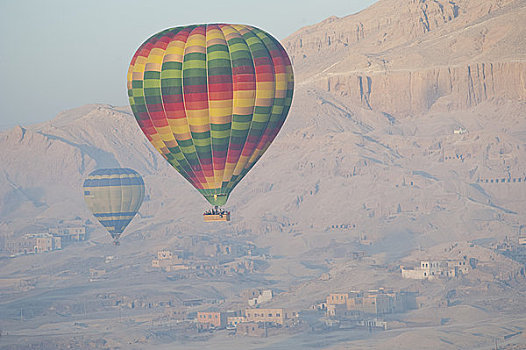 热气球,俯视,帝王谷,靠近,路克索神庙,埃及