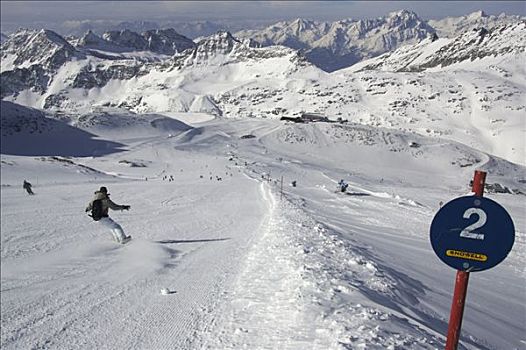 滑雪道,山谷,冰河,滑雪区,卡林西亚,奥地利,欧洲