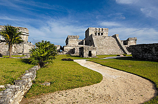 城堡,卡斯蒂略金字塔,玛雅,遗址,马雅里维拉,尤卡坦半岛,墨西哥