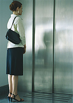 女人,等待,电梯,全身
