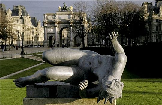 法国,巴黎,杜乐丽花园,雕塑,旋转木马,卢浮宫,背景