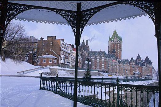 加拿大,魁北克城,冬天,芳提娜,城堡,平台,雪
