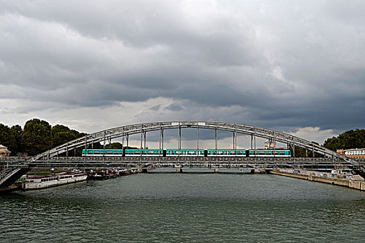 法国,巴黎,地铁,穿过,赛纳河,河,高架桥