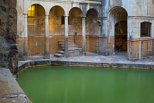 水池,罗马浴室,巴斯城,萨默塞特,英格兰,英国