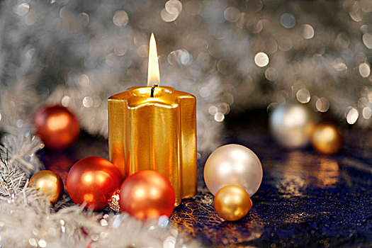 燃烧,金色,蜡烛,小玩意,圣诞树