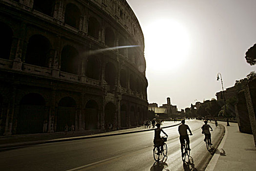 人,骑自行车,旁侧,竞技场,罗马,意大利