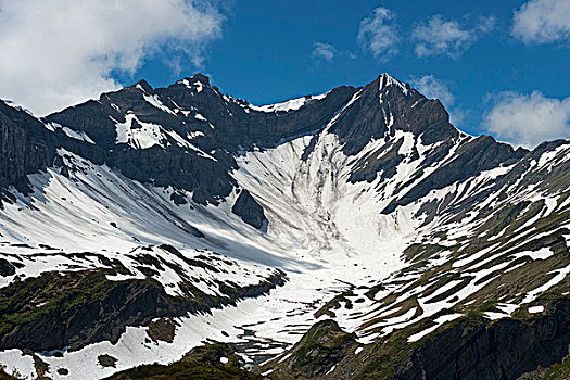 雪,仰视,山峰,凹,瓦莱州,瑞士,欧洲