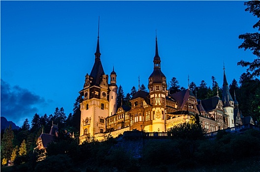夜景,城堡,罗马尼亚,地标