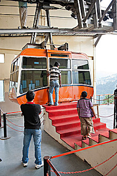 楼梯,有轨电车,缆车站,甘托克,锡金,喜马拉雅山,印度,南亚,亚洲