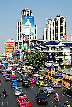 汽车,城市,交通,建筑,广告,拉差达目琳路,道路,地区,曼谷,泰国,亚洲