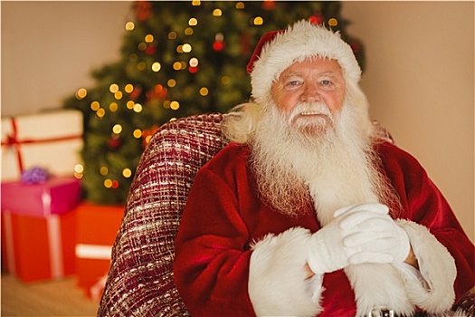 微笑,圣诞老人,放松,扶手椅