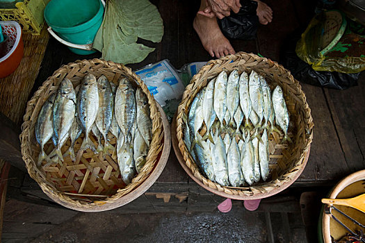 柬埔寨,金边,市场,切,桌子,鱼贩,穷,食物,工具,备件,化妆,发型