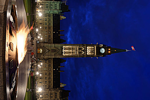 议会,象征,百年,国会山,夜景,渥太华,安大略省,省,加拿大,北美