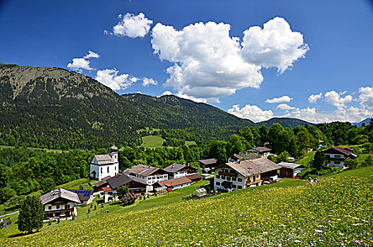 德国,巴伐利亚,山村