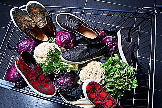 多样,鞋,蔬菜,购物车