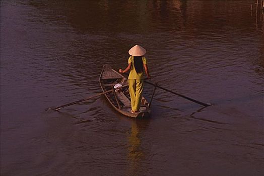 越南,省,湄公河三角洲,女人,舢板