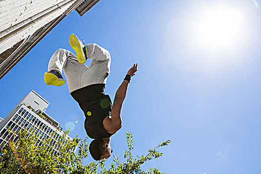 极限,运动员,跳跃,空中,正面,建筑,城市