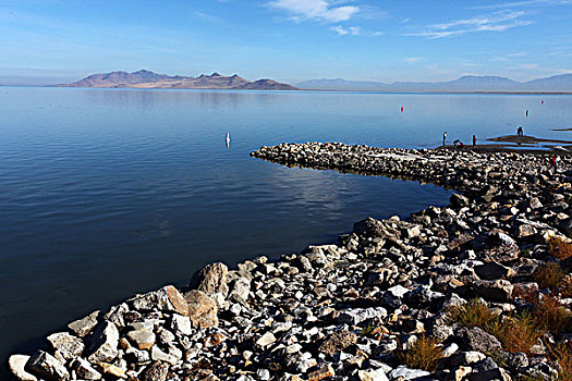 石头,海岸,岸边,大盐湖,码头,盐湖城,北美洲,美国,犹他州,风景,全景,文化,景点,旅游