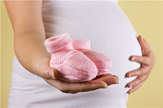孕妇,拿着,粉色,一对,鞋,女婴