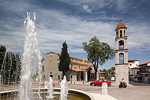 希腊,中马其顿,城镇广场,阿基亚斯尼古拉斯,教堂