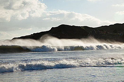 波浪,碰撞,岸边,海滩,靠近,凯瑞郡,爱尔兰