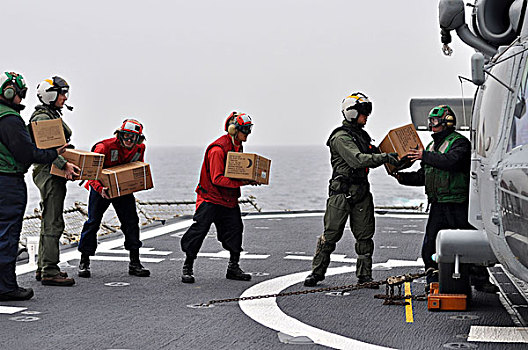 水手,装载,盒子,食物,海洋,老鹰,直升飞机