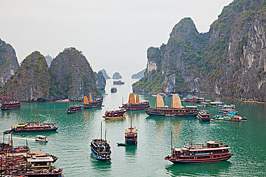 帆船,船,湾,下龙湾,广宁省,省,越南