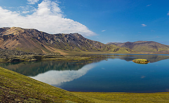 漂亮,湖,山,晴天,兰德玛纳,冰岛